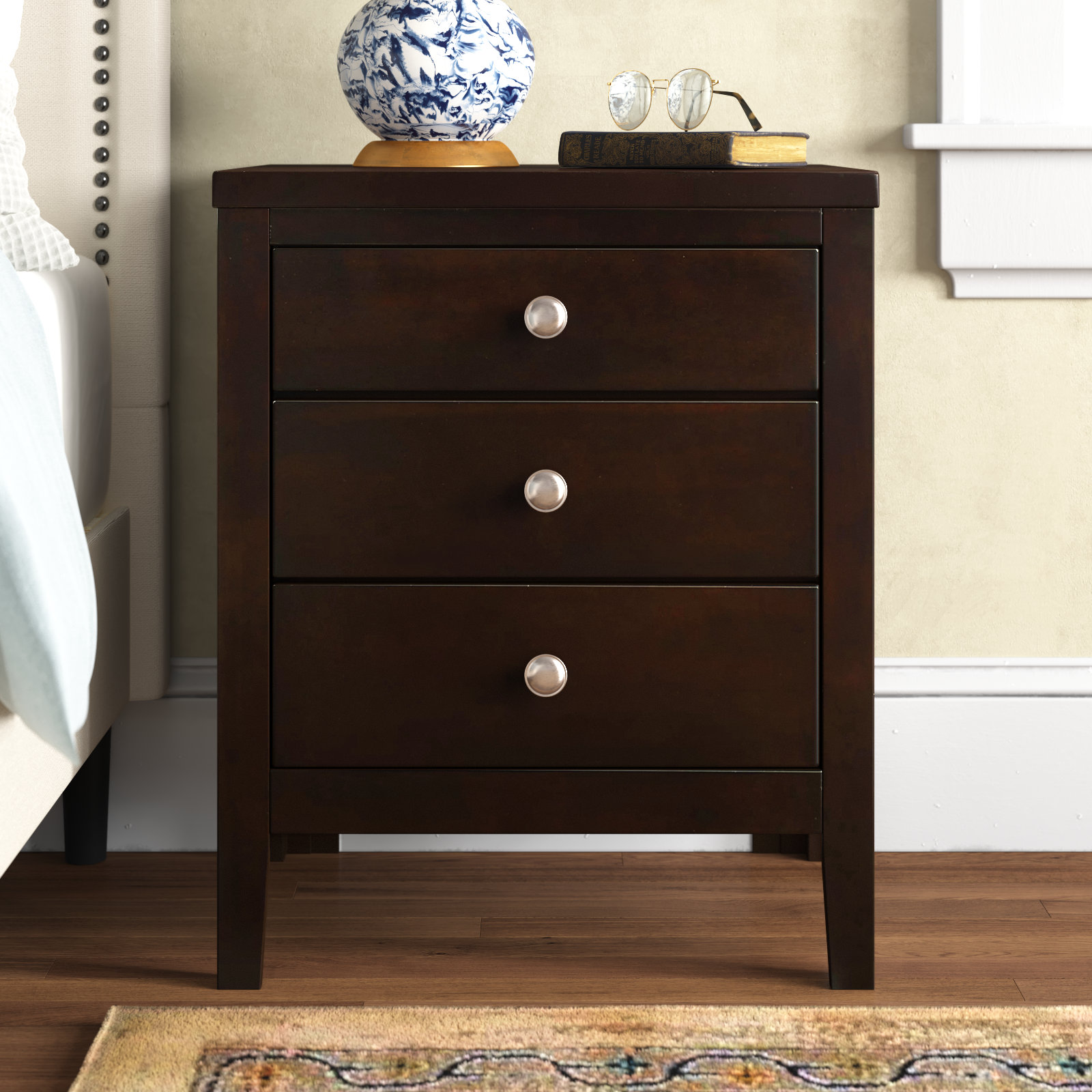 Lark Manor Heady 3 Drawer Nightstand in Dark Brown Reviews Wayfair